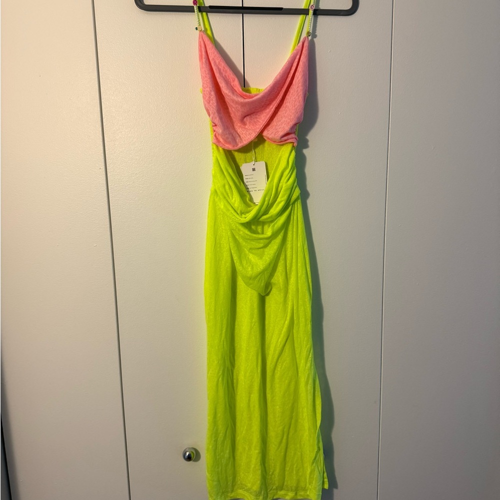 Neon Pink and Yellow Cut Out Dress